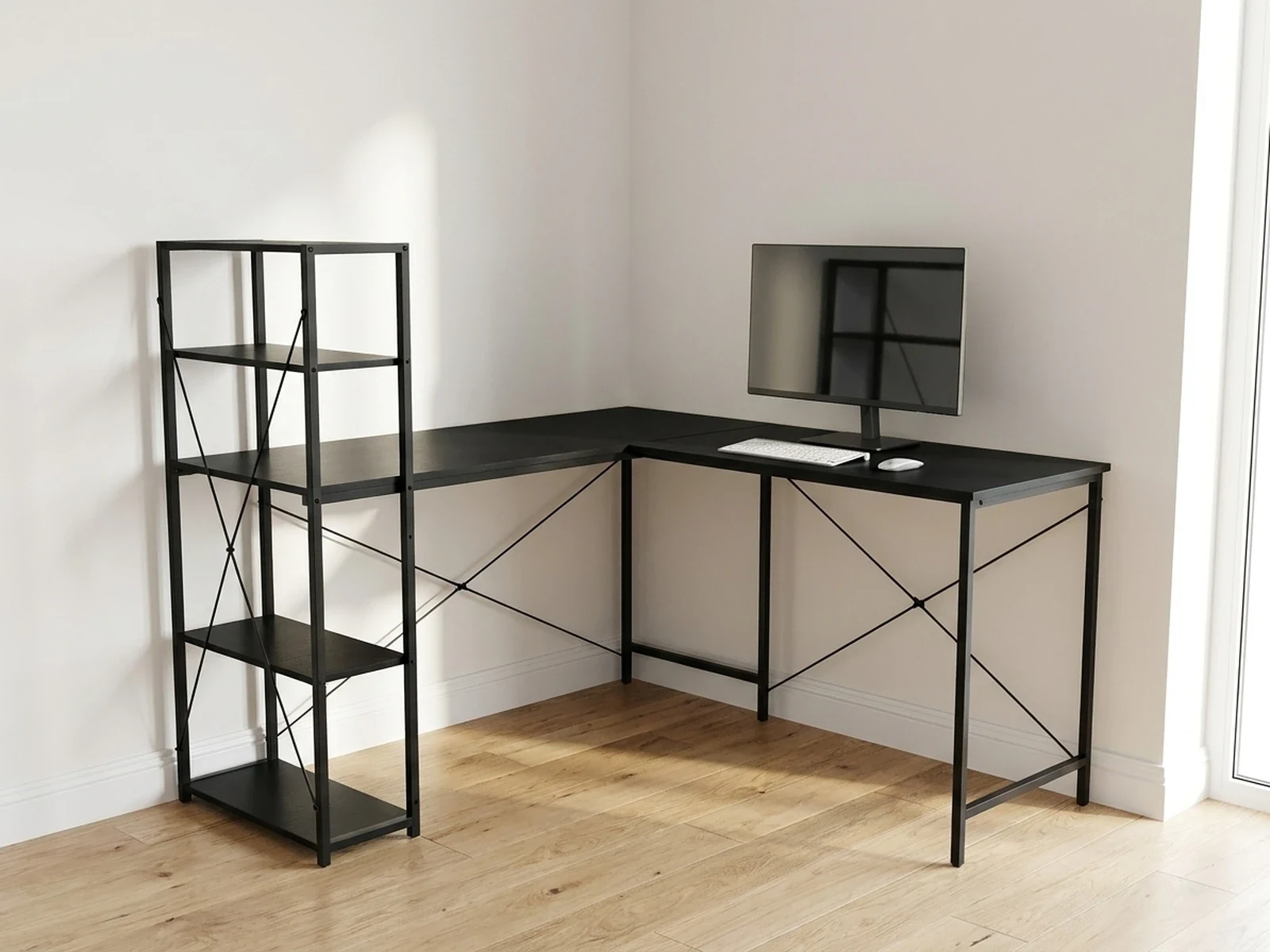 Biurko Narożne AXEL z Regałem 140x145 cm - Black Oak
