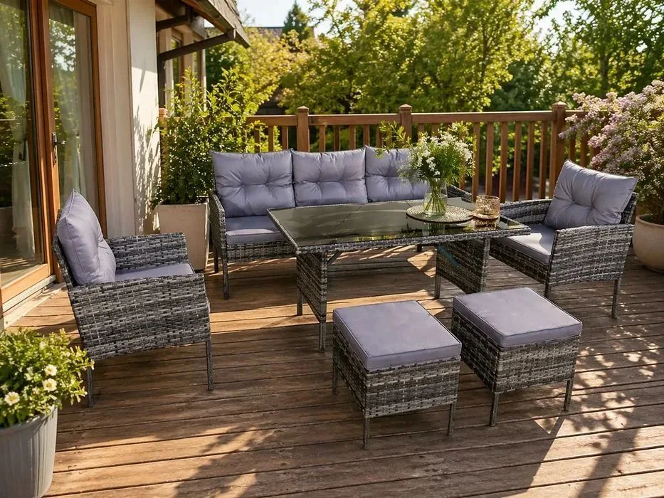 Duży Zestaw Mebli Rattanowych dla 6-7 osób Ciemnoszary