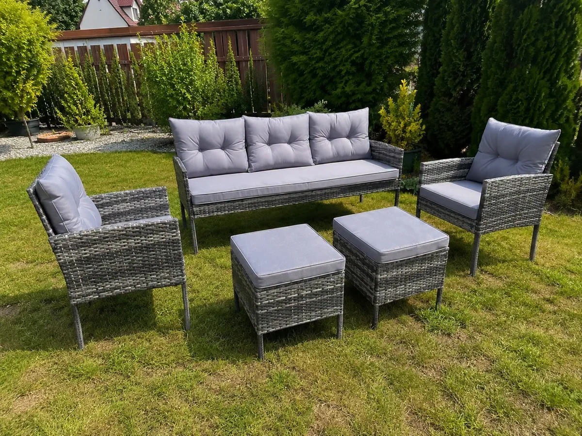 Duży Zestaw Mebli Rattanowych dla 6-7 osób Ciemnoszary - Outlet bez stołu