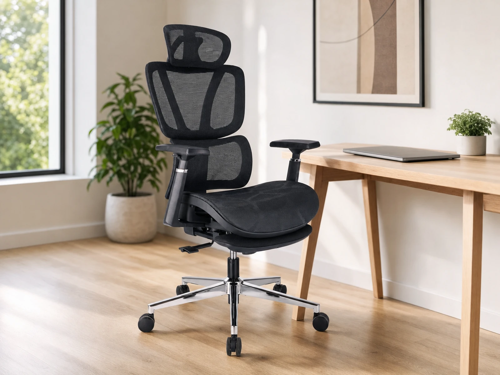 Fotel Biurowy Ergonomiczny NEOVA z podnóżkiem czarny - Torgus