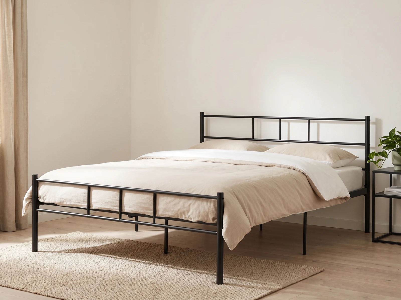 Łóżko Metalowe 140x200 cm ze Stelażem Czarne - Torgus