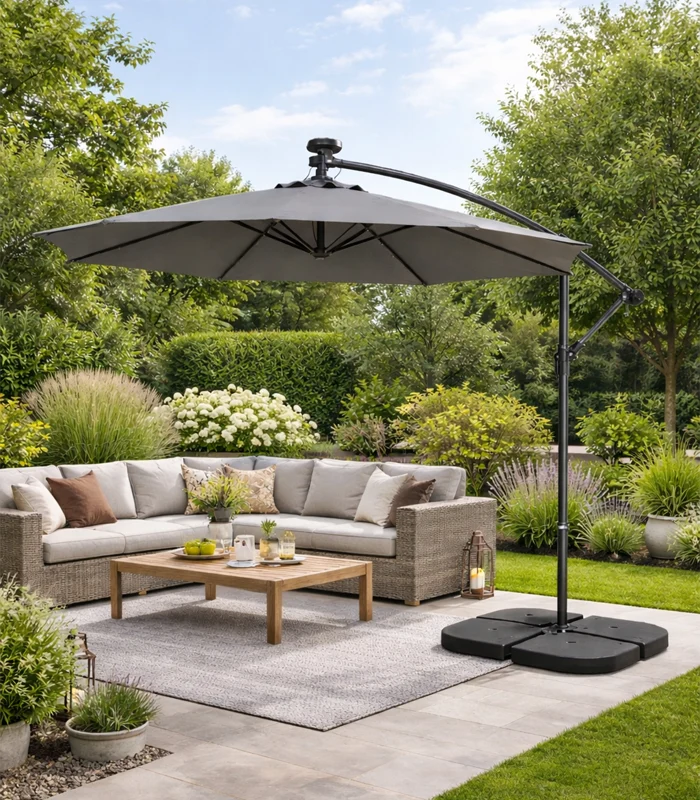 Parasol Ogrodowy XXL LED 300 cm Szary