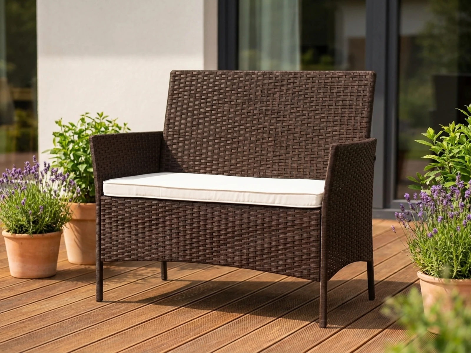 Sofa Ogrodowa 2-osobowa Technorattan Brązowa