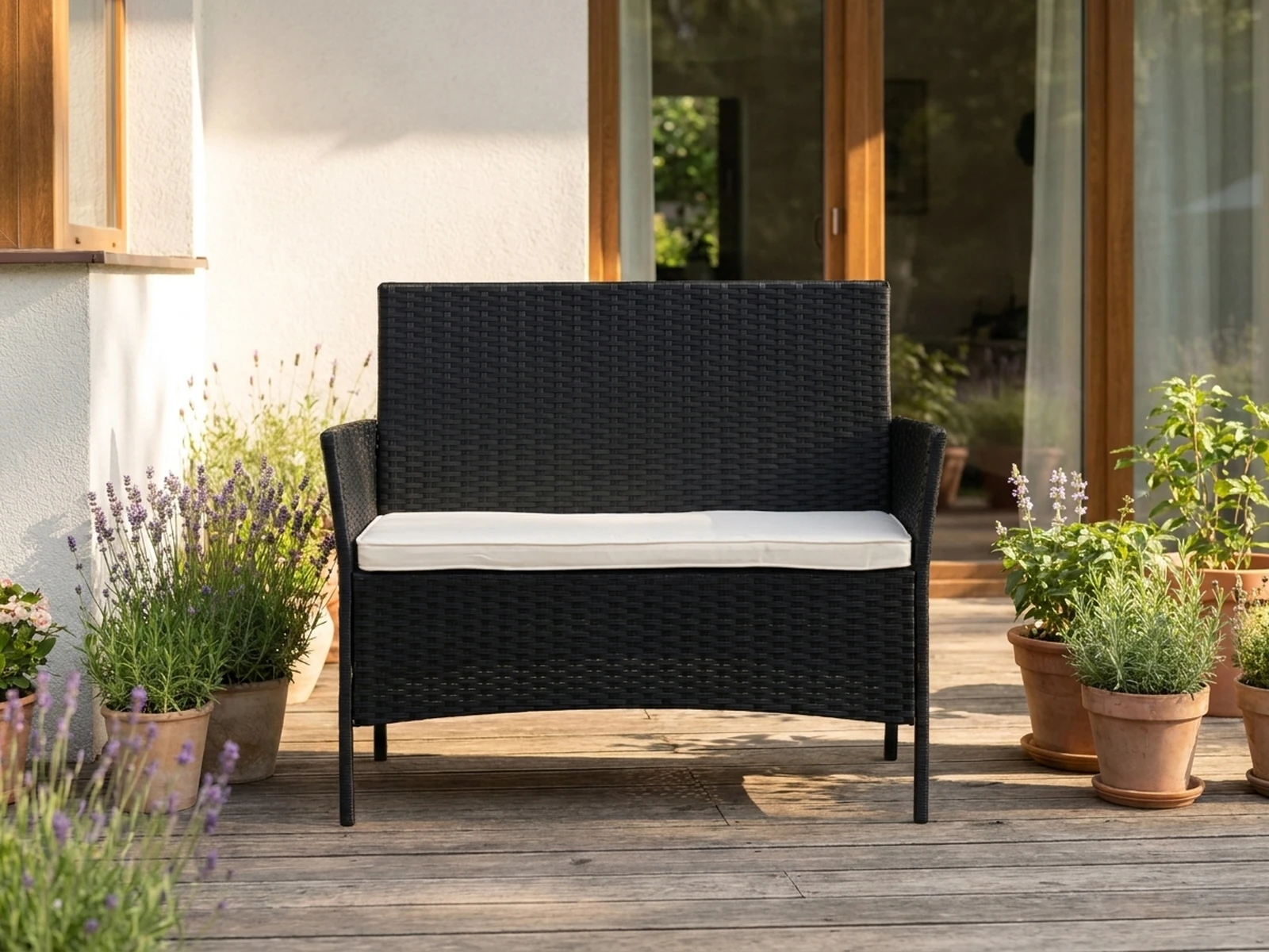 Sofa Ogrodowa 2-osobowa Technorattan Czarna