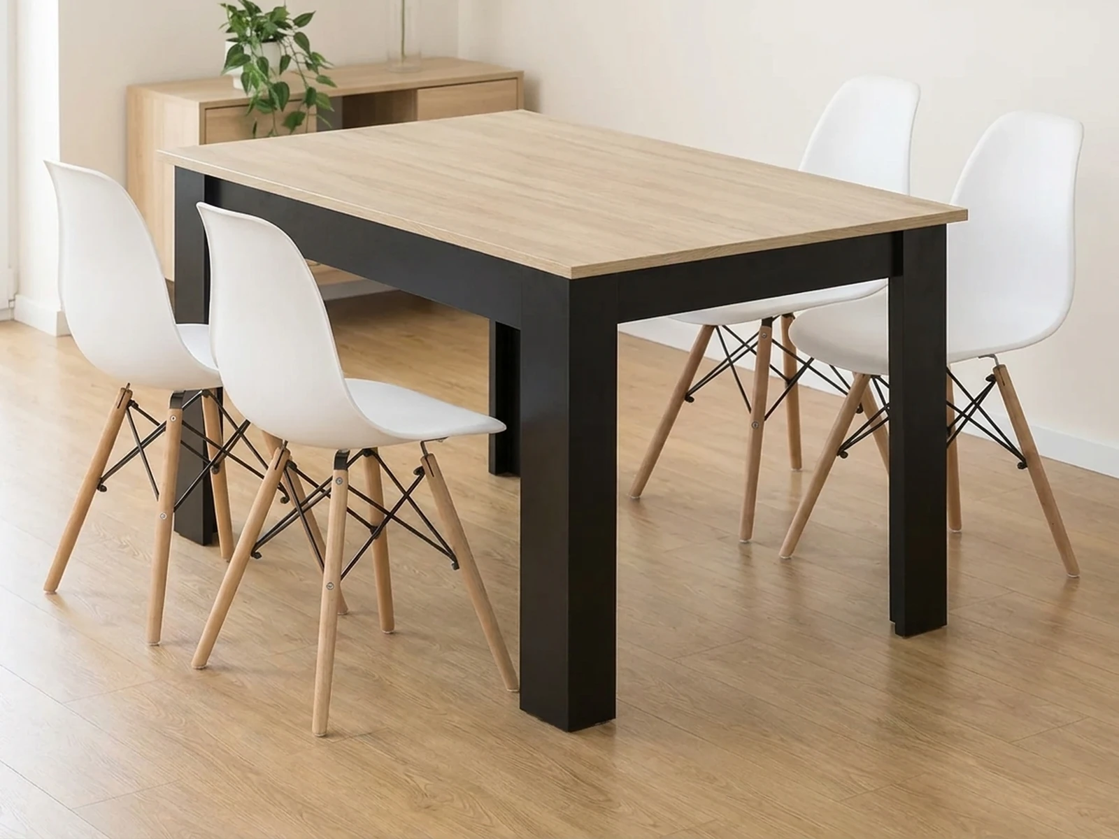Stół 120x80 Dąb Sonoma + Krzesła Skandynawskie - Białe