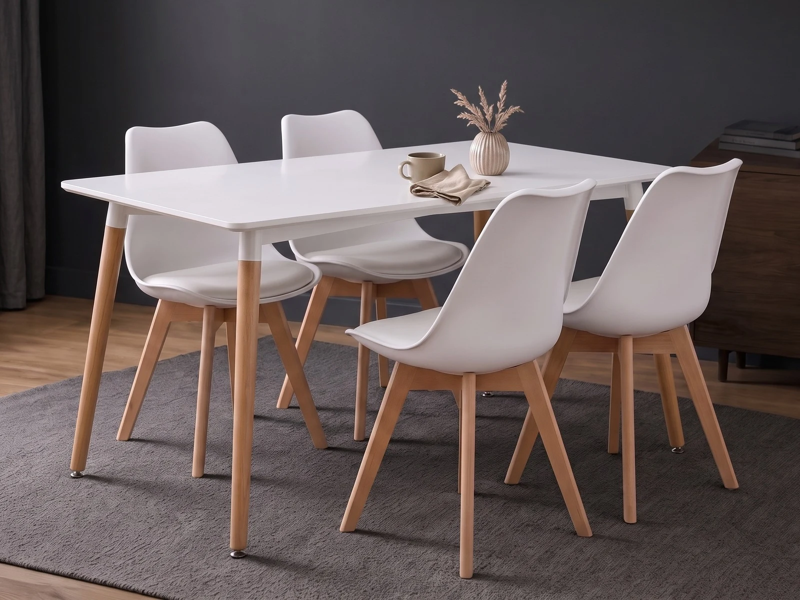 Stół ADRIA 120x80 Biały + Krzesła Skandynawskie z Poduszką - Torgus