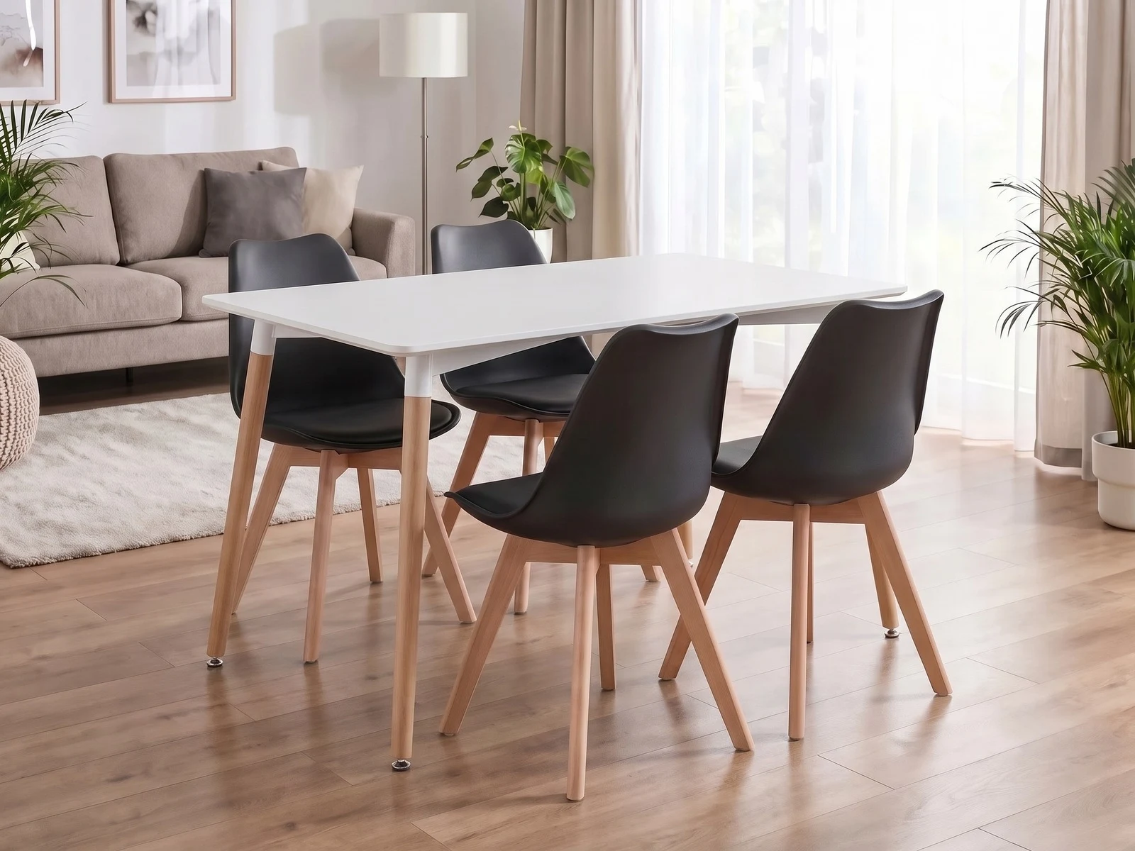 Stół ADRIA 120x80 Biały + Krzesła Skandynawskie z Poduszką - Czarne