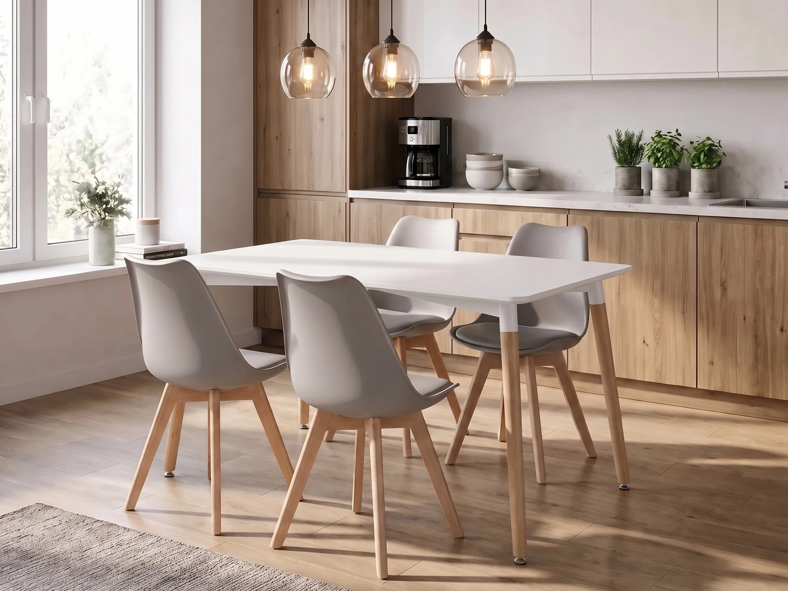 Stół ADRIA 120x80 Biały + Krzesła Skandynawskie z Poduszką - Szare