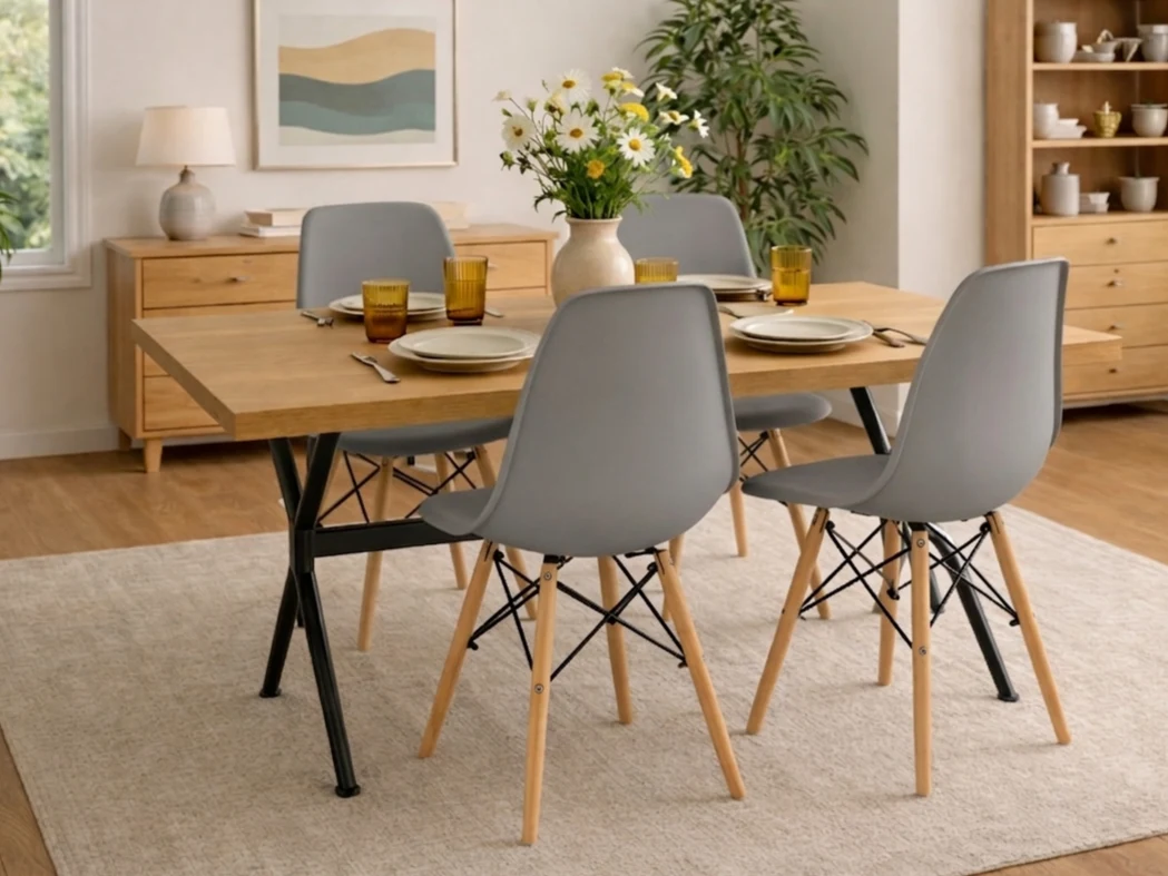 Stół Loft Dębowy 140x80 + Krzesła Skandynawskie - Szare