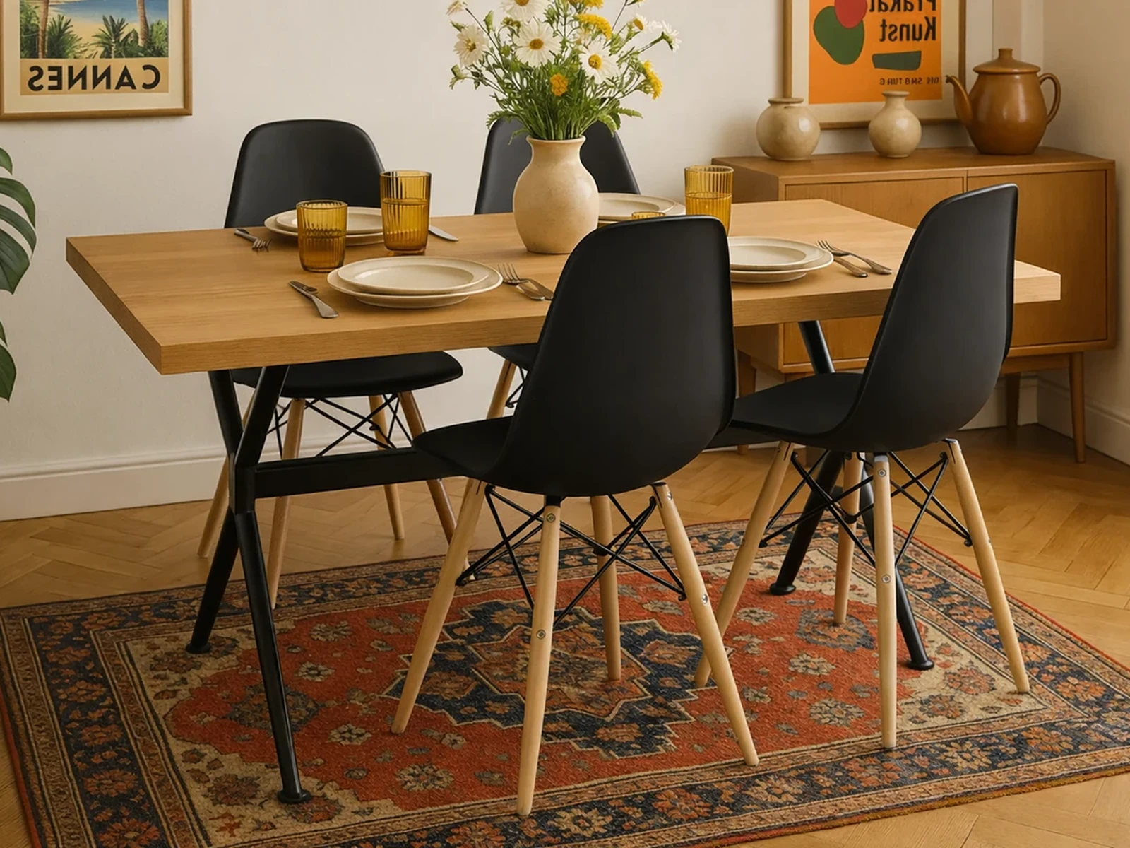 Stół Loft Dębowy 120x80 + Krzesła Skandynawskie