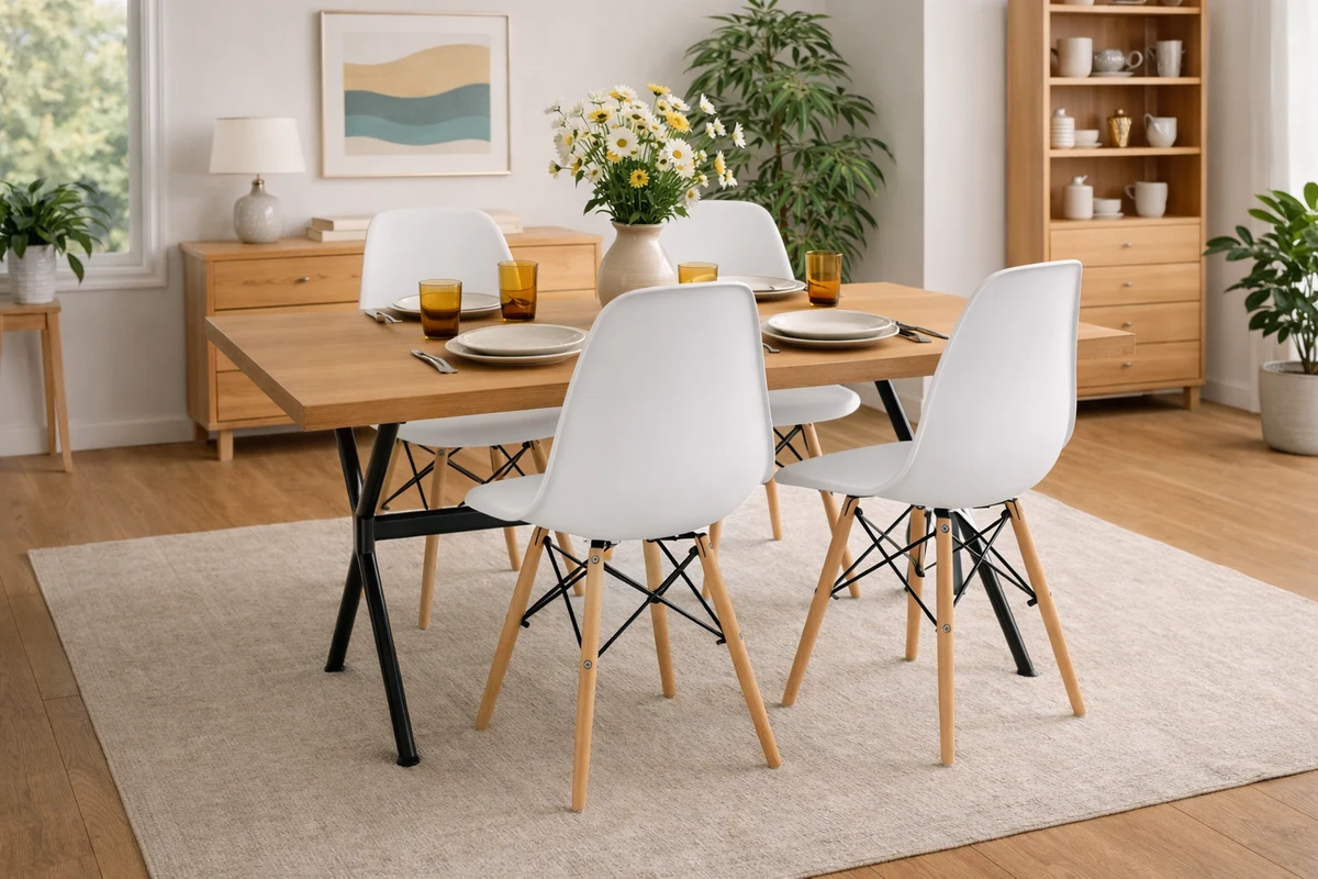 Stół Loft Dębowy 120x80 + Krzesła Skandynawskie - Białe