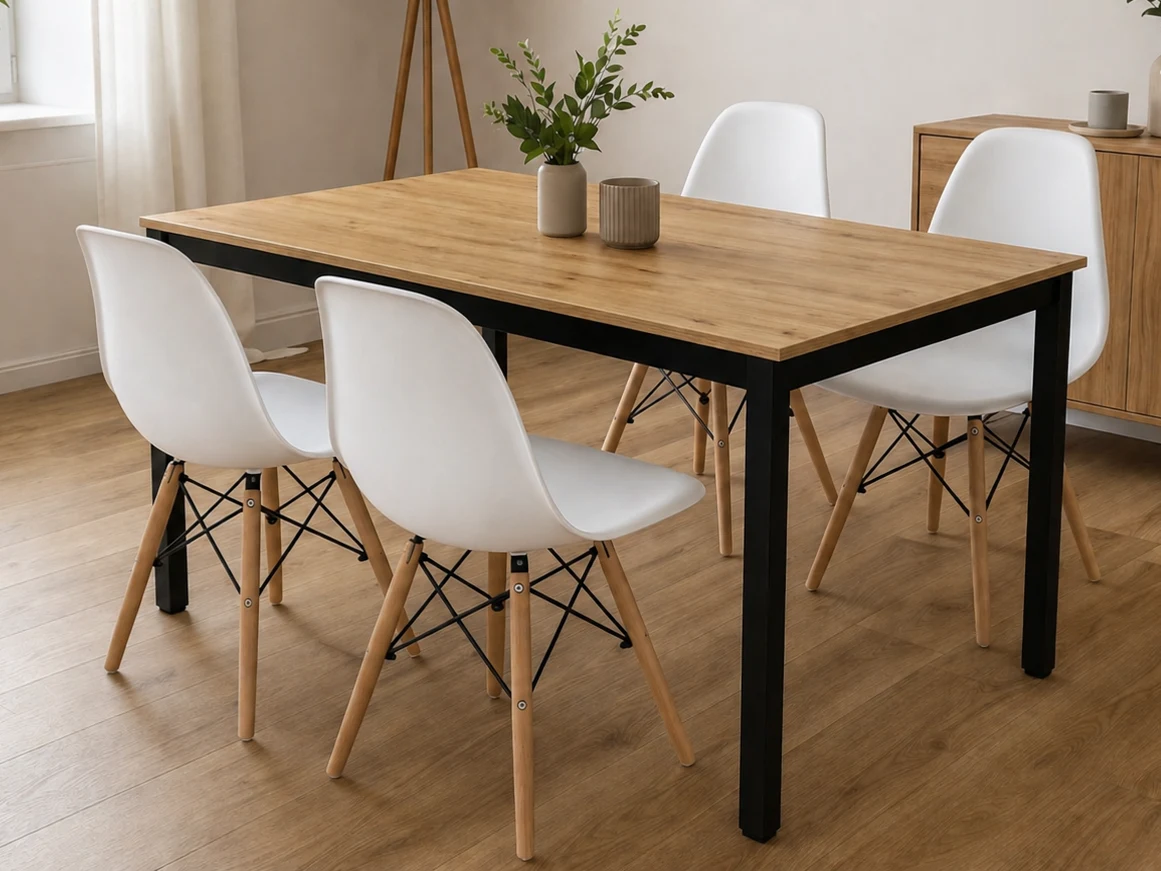 Stół Loft Dąb Artisan + Krzesła Skandynawskie - Białe