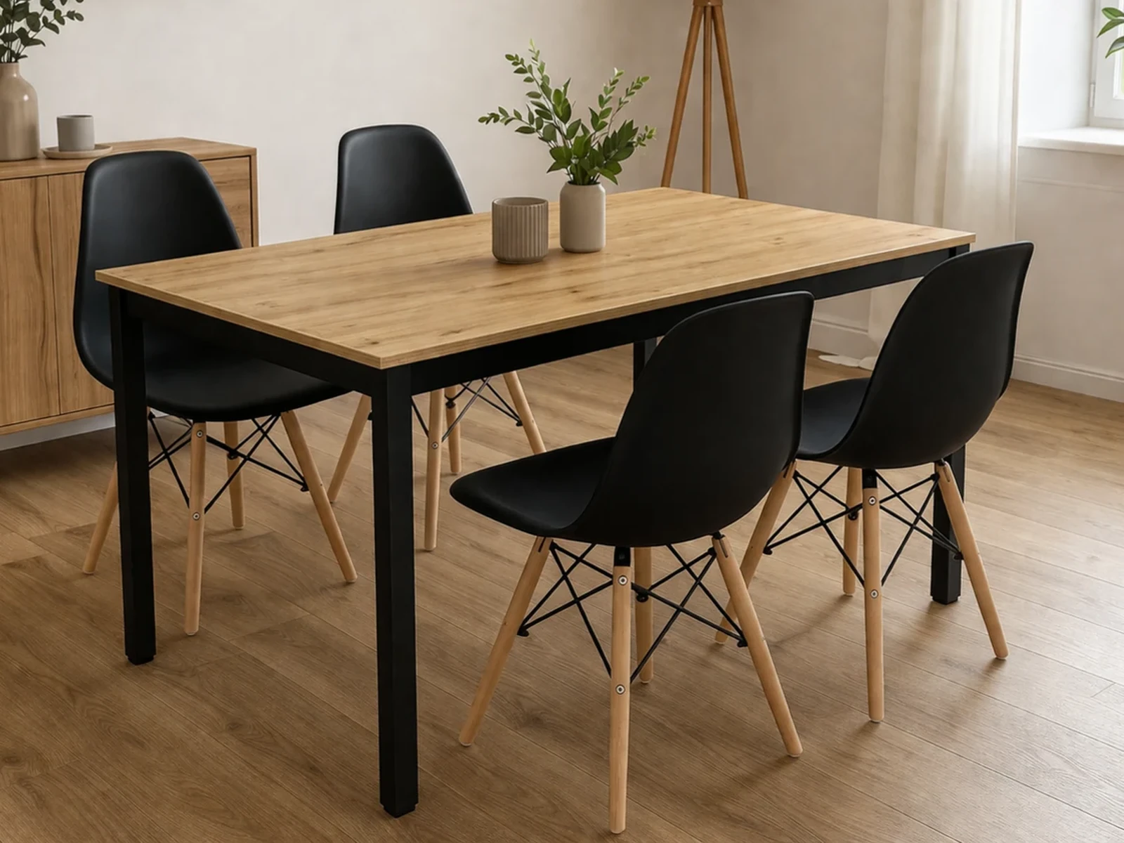 Stół Loft Dąb Artisan 120x60 cm + Krzesła Skandynawskie