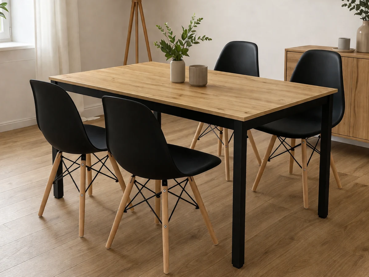 Stół Loft Dąb Artisan + Krzesła Skandynawskie