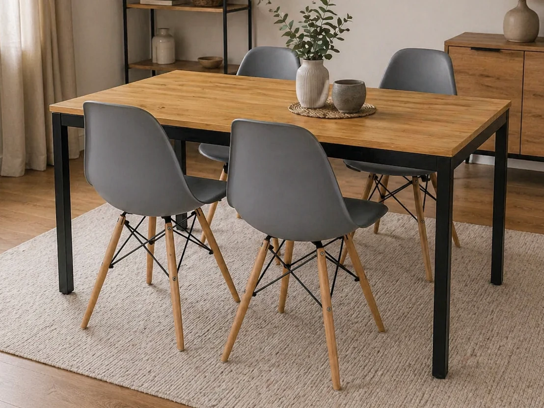 Stół Loft Dąb Artisan + Krzesła Skandynawskie - Szare