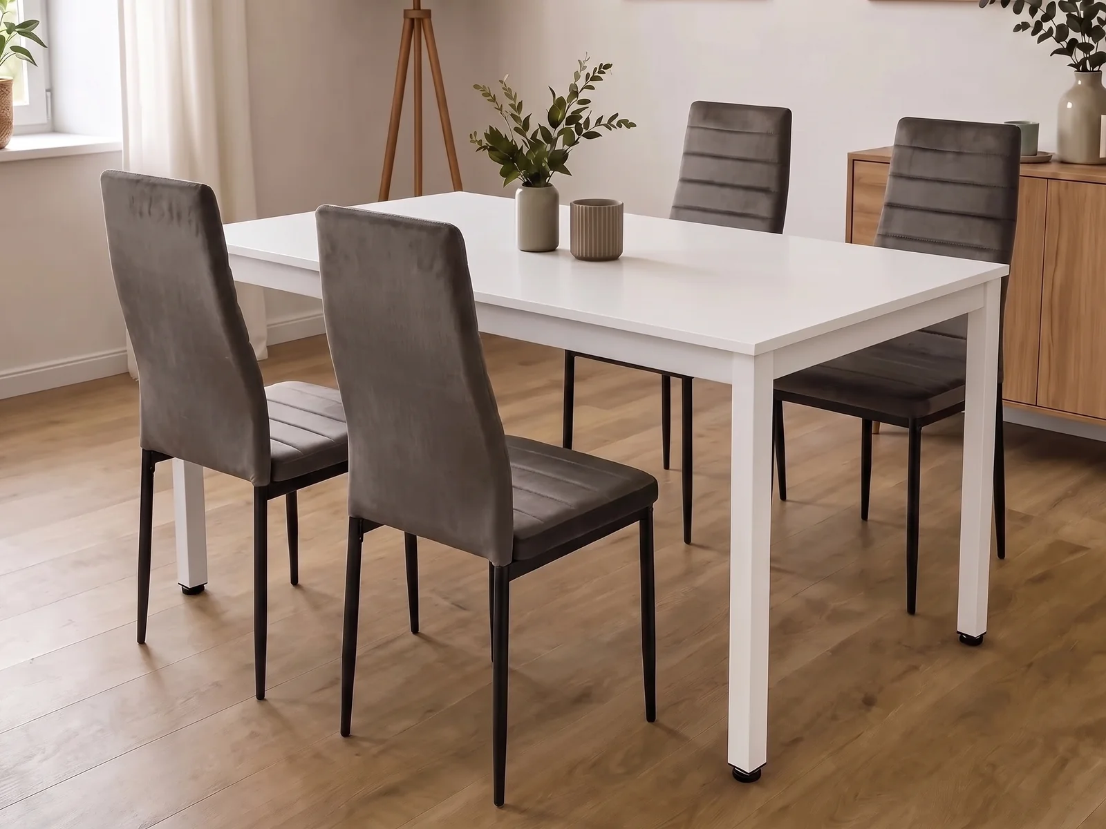 Stół Loft Biały 120x60 + Krzesła AXELL - Brązowe