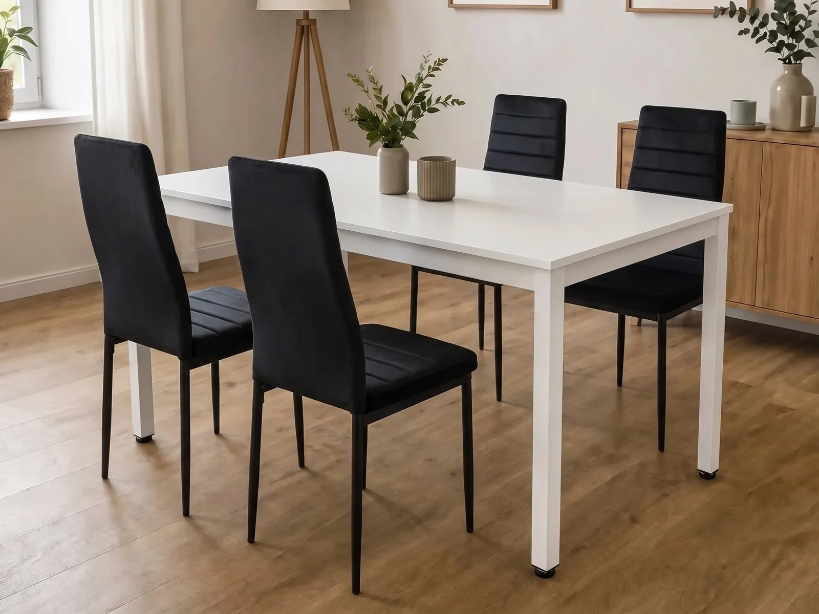 Stół Loft Biały 120x60 + Krzesła AXELL - Czarne