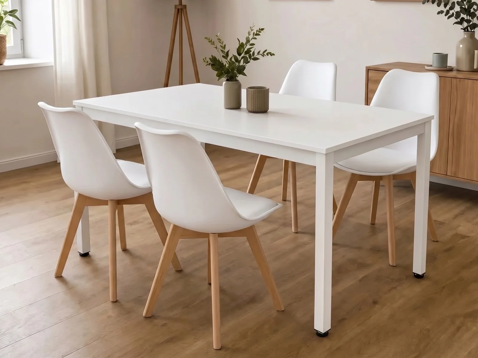 Stół Loft Biały 120x60 + Krzesła Skandynawskie z Poduszką - Torgus