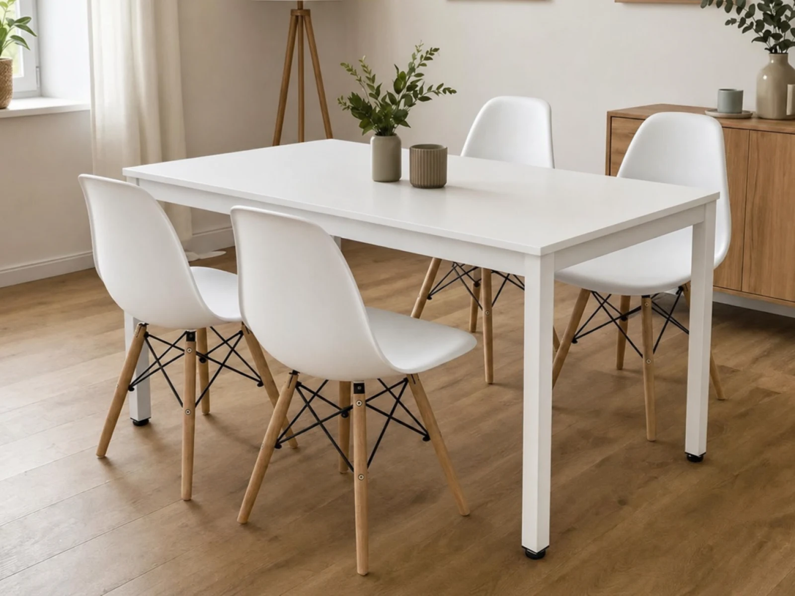 Stół Loft Biały 120x60 cm + Krzesła Skandynawskie