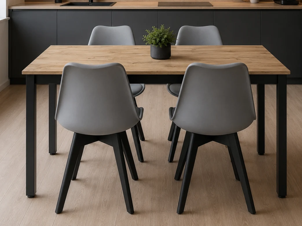 Stół Loft Dąb Artisan + Krzesła Skandynawskie z Poduszką - 4 krzesła szare
