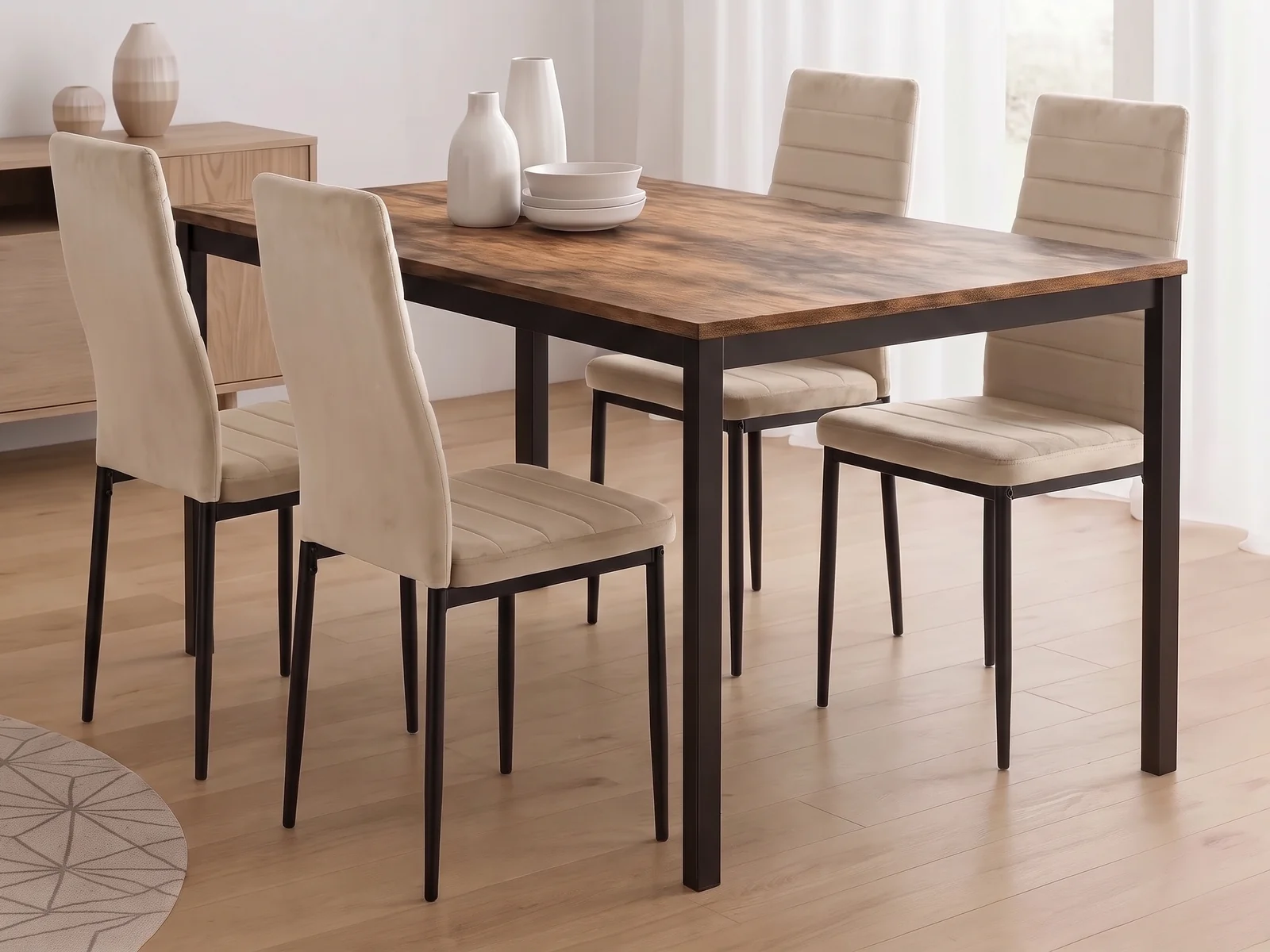 Stół Loft Dąb Postarzany 120x60 + Krzesła AXELL - Beżowe
