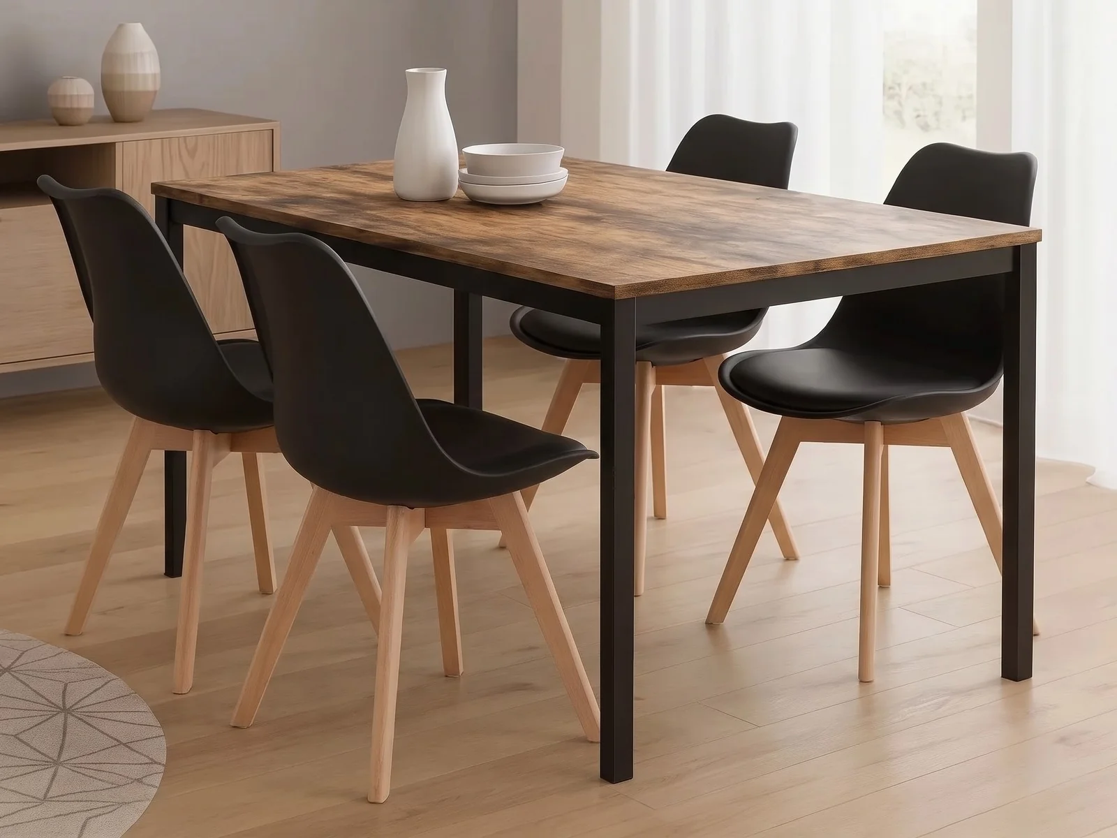 Stół Loft Dąb Postarzany 120x60 + Krzesła Skandynawskie z Poduszką - Torgus