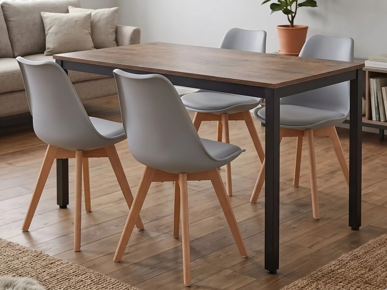 Stół Loft Dąb Postarzany 120x60 + Krzesła Skandynawskie z Poduszką - Szare