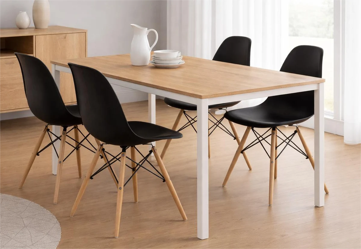 Stół Loft Dąb Sonoma + Krzesła Skandynawskie - Czarne