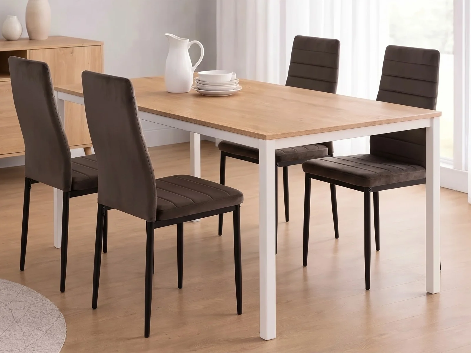 Stół Loft Dąb Sonoma 120x60 + Krzesła AXELL - Brązowe
