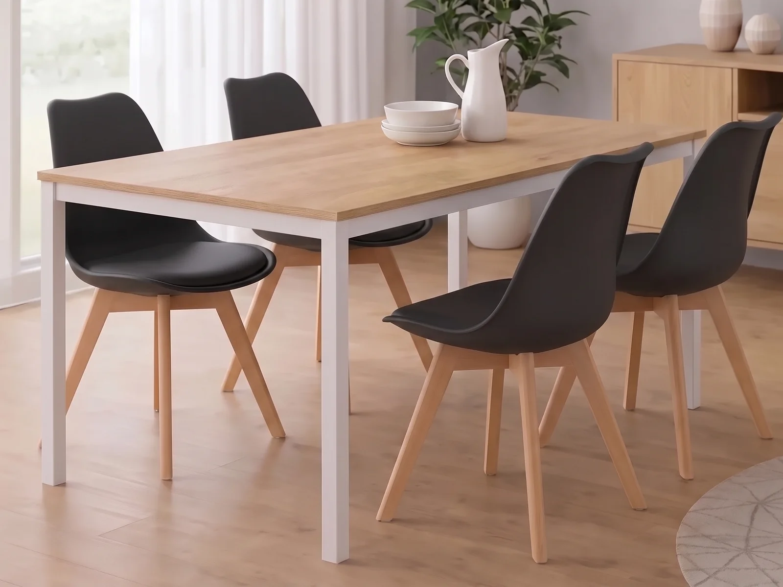 Stół Loft Dąb Sonoma 120x60 + Krzesła Skandynawskie z Poduszką - Czarne