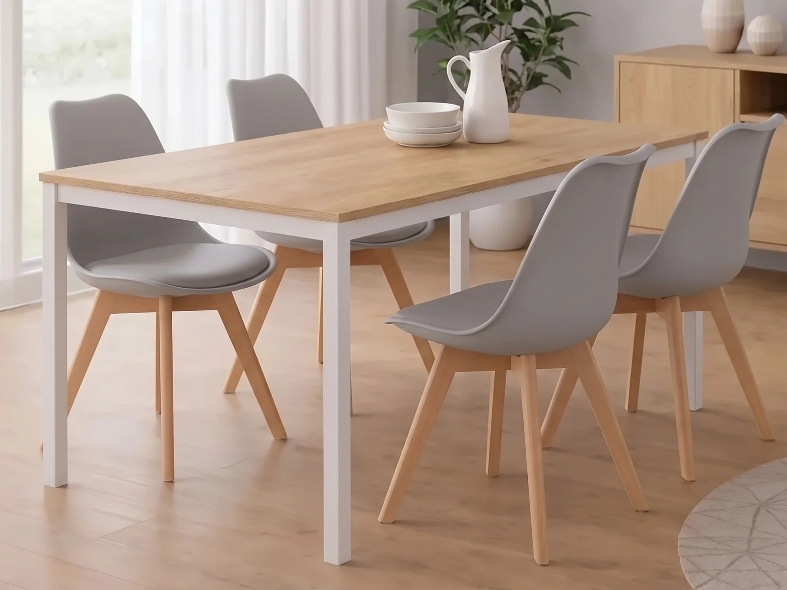 Stół Loft Dąb Sonoma 120x60 + Krzesła Skandynawskie z Poduszką - Torgus