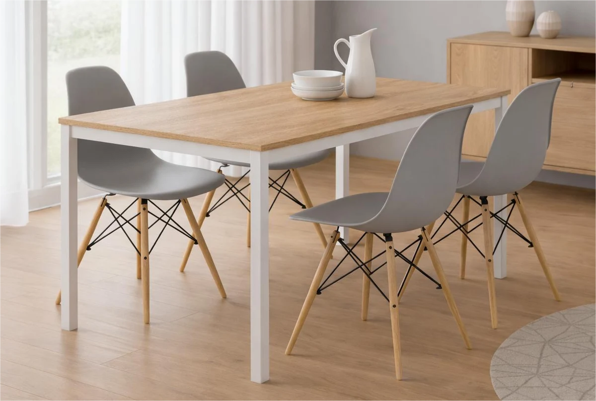 Stół Loft Dąb Sonoma + Krzesła Skandynawskie - Szare