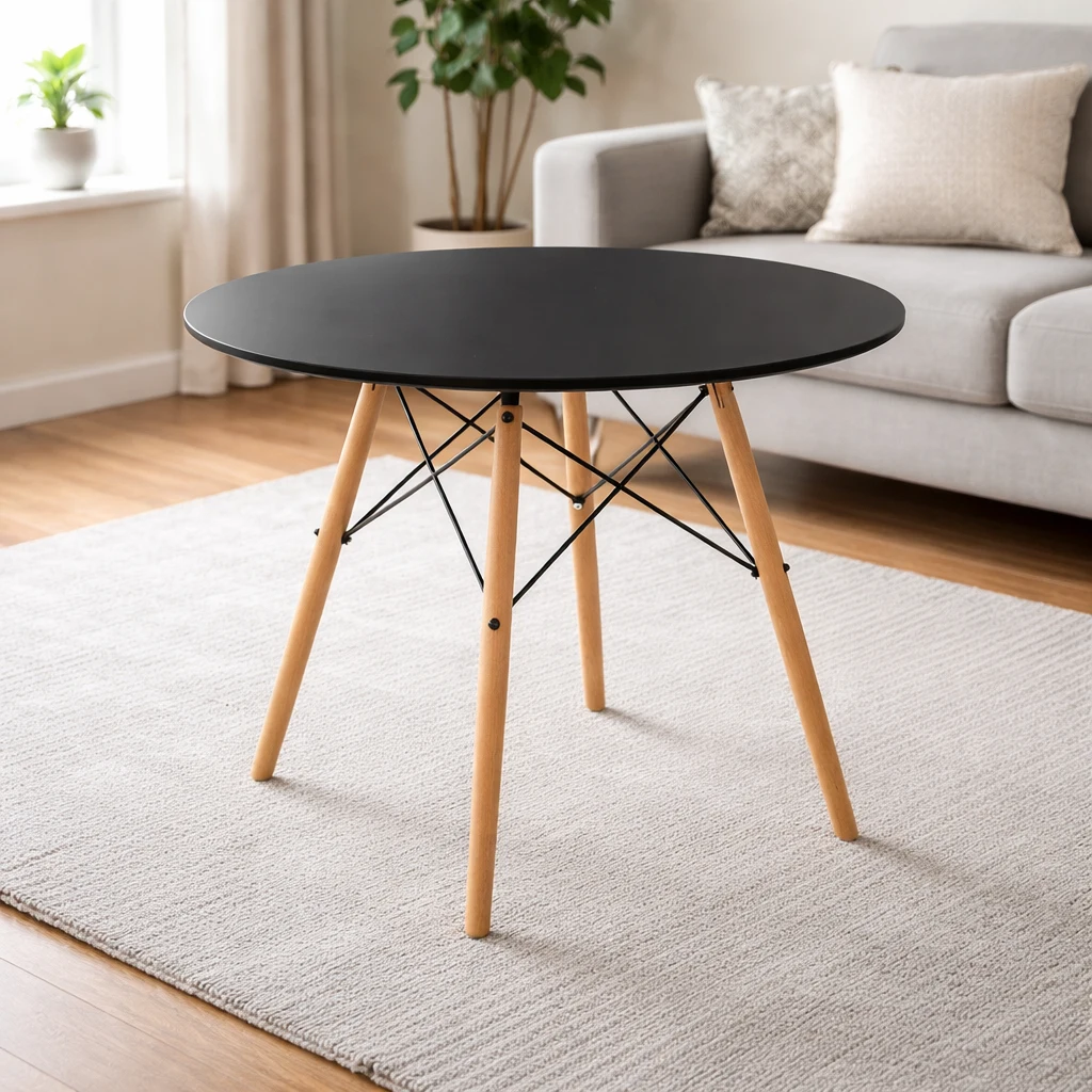 Stół Okrągły Skandynawski 80 cm - Czarny