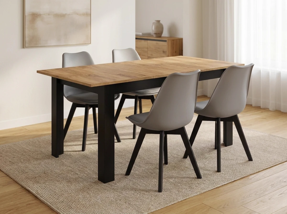 Stół Rozkładany Craft 120/160×80 cm + Krzesła Skandynawskie z Poduszką - 4 krzesła szare