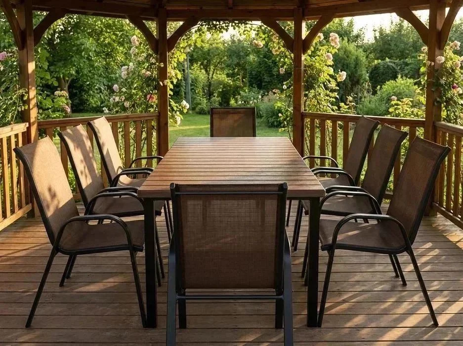 Zestaw ogrodowy stół 180x90 cm + 8 krzeseł - brązowy
