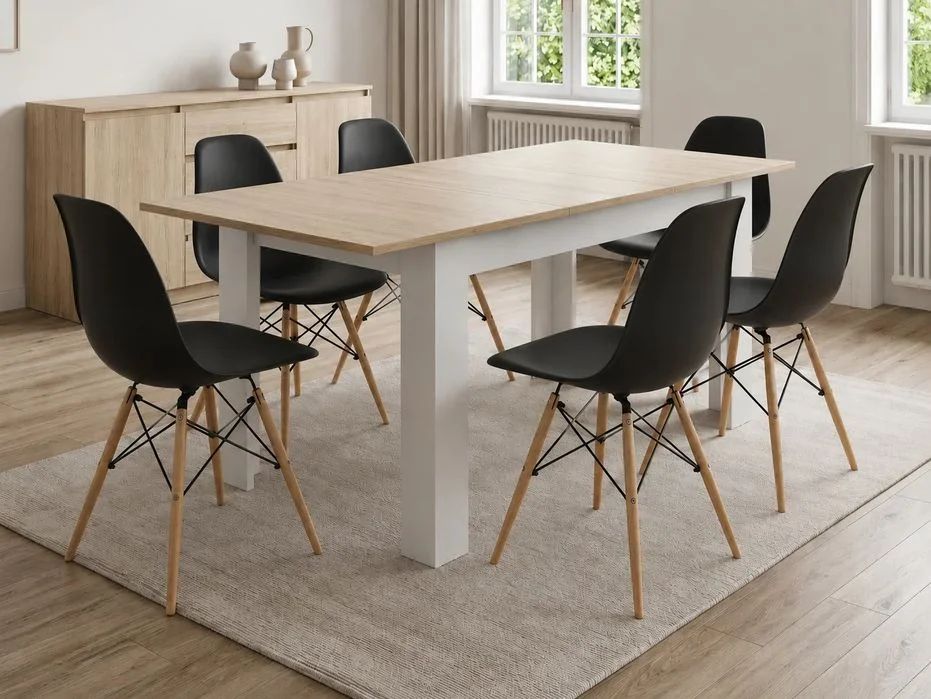 Stół Rozkładany 120/160×80 cm Dąb Sonoma + Krzesła Skandynawskie
